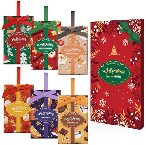 SCENTORINI Scented Sachets, Christmas Scented Bag, 6 Fragrance for Wardrobe, Drawers, Closets, Cupboard, 6 Pack