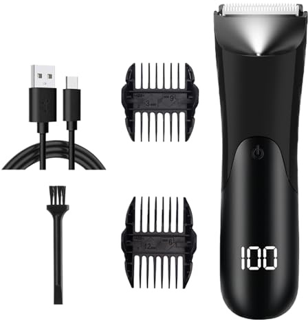Regolabarba Uomo - Rasoio Per Barba Con Display Digitale | Rasoio Ricaricabile Wet & Dry | Trimmer Portatile Per Zone Intime Uomo Con Schermo LCD Perr Gambe, Orecchie, Viso, Naso, Pube, Braccia, Test
