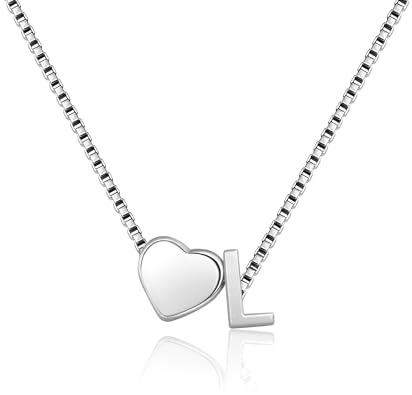 RMMD Silber Kette mit Buchstaben für Damen Mädchen, Halskette Damen Silber | 18K Weißgold Personalisierte Silber Kette mit Buchstabe L Herz Anhänger Silberkette Schmuck Geschenk für Frauen Freundin Mama