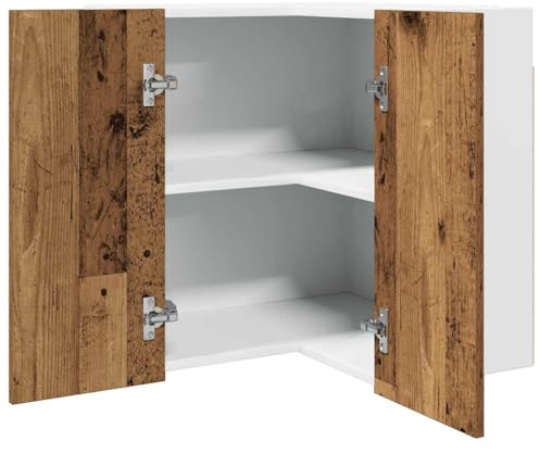 Homvdxl Eckwandschrank, Küchenaufbewahrungsschrank mit 2 Türen und 2 Etagen Regal, Wandmontage, Medizinschrank für Küche, Wohnzimmer und Flur, 57 x 57 x 60 cm, Alter Stil