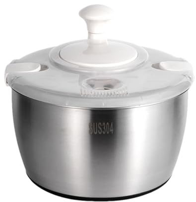 Grande centrifuga per insalata – Asciugatrice per insalata con ciotola in acciaio , manico rotante manuale, miscelatore per insalate, facile da pulire, per cucina, frutta, verdura, casa