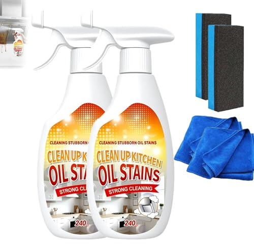 Clean up Kitchen Oil Stain Remover Spray, Kitchen Cleaner, Heavy Duty Degreaser, Strong Oil Detergent Lemon Cleaner, Multi-Purpose Household Degreaser, Stain Remover for Stove/Range Hood (2PC)