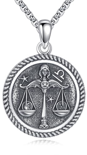URONE Waage Kette 925 Sterling Silber Waage Anhänger Sternzeichen Halskette Schmuck Geburtstag Geschenke für Damen