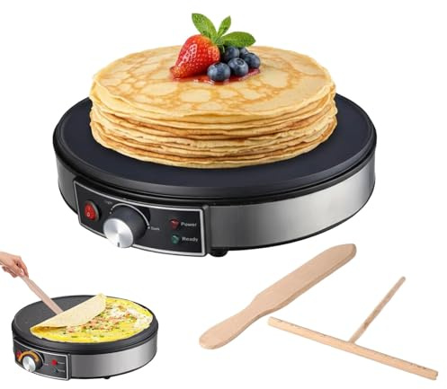 Crepera Y Plancha Eléctrica Para Panqueques De 12 Pulgadas — Máquina Antiadherente Para Desayunos Con Temperatura Ajustable, Placa Calefactora De 1000W Para Crepes Finos Y Huevos