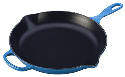 LE CREUSET Signature Enamelled Cast Iron Skillet Frying Pan with Helper Handle and Two Pouring Lips, 30 cm, Marseille, 20182302000422