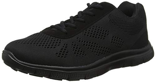 Get Fit Women's Lightweight Running Trainers - Breathable Mesh Gym Shoes with Cushioned Sole - Comfortable Walking & Fitness Sneakers - Lace-Up Athletic Footwear - Black/Black - 8-41