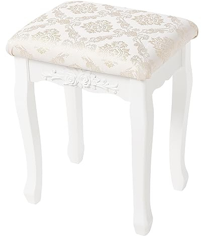 WOLTU Sgabello per Tavolo da Trucco, Toeletta Sedia Imbottita per Camera, Design Barocco, Legno di MDF+ Rovere, Bianco 40x30x50cm, MB6011
