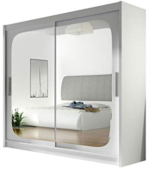 Mirjan24 London VIII Armoire à portes coulissantes, avec miroir, armoire à portes coulissantes, armoire moderne pour chambre à coucher, 180 x 215 x 58 cm, blanche