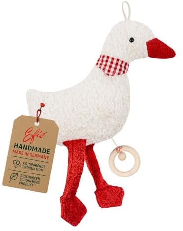 Efie Bio - Spieluhr Gans rot, kontrolliert biologischer Anbau (organic), Made in Germany, recycelte Füllung, nachhaltig, Melodie (LaLeLu)