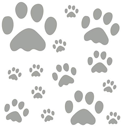 kleb-Drauf® | 12 Pfoten | Silber - glänzend | Wandtattoo Wandaufkleber Wandsticker Aufkleber Sticker | Wohnzimmer Schlafzimmer Kinderzimmer Küche Bad | Deko Wände Glas Fenster Tür Fliese