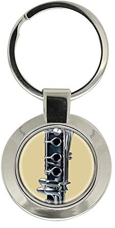Giftshop UK Klarinette Schlüsselanhänger, Silberfarbenes Metall, 3E+1g, 4E+1m x 9E+1mm x 9E+1mm, Musik, Retro, Unisex, Klassik-Musikliebhaber, Silber, silver