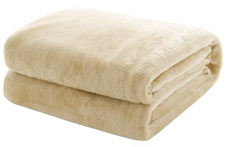 Kuscheldecke Flauschige extra weich & warm Wohndecke Flanell Fleecedecke, Falten beständig/Anti-verfärben als Sofadecke oder Bettüberwurf, Größe:150 cm x 200 cm, Farbe:Natur