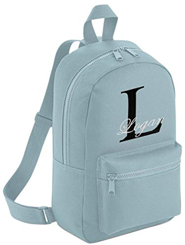 KE Personalised Boys Girls Backpack Rucksack Bag Mini School Nursery PE Any Name (Powder Blue - with Name)