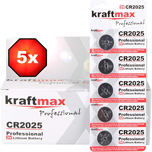 kraftmax 5er Pack CR2025 Lithium Hochleistungs- Batterie / 3V CR 2025 Knopfzelle