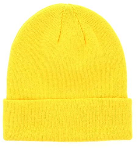 Enkel herr- eller dammössa - enkel vintermössa i mesh utan tofs - 100 % akryl - med eller utan omslag - enkel och klassisk modell utan märke - en storlek, Gult, One size