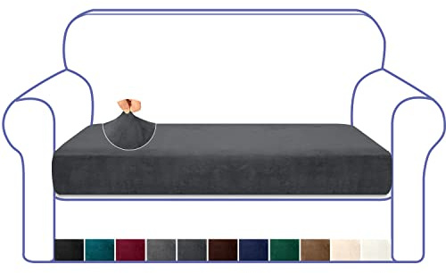 Granbest Luxuriöser Samt Sofa Sitzkissenbezug, Hochelastischer Sofasitzbezug für Couch, Superweich Dick Sitzkissenschutz (2 Sitzer,Grau)