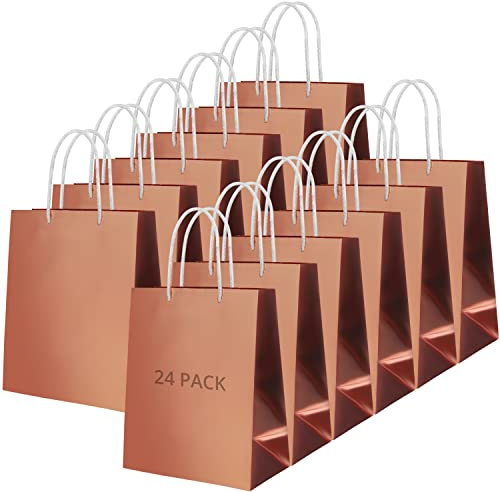 Belle Vous Rosé Guld Pappersfolie Presentpåsar med Vita Tråd Snurrade Handtag (24 Pack) – H23,2 x B20 cm – För Födelsedagsfest, Bröllop, Bebishippa och Shopping