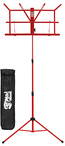 Mad About MA-MS03 Zusammenklappbarer Notenständer, - Leicht zusammenklappbarer tragbarer Notenständer mit Tragetasche - Rot