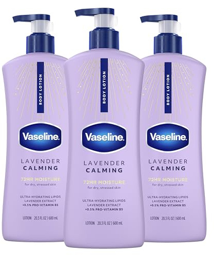 Vaseline Intensive Care Calm Healing Body Lotion 3 count for Dry Skin Made with Ultra-Hydrating Lipids and Lavender Extract to Heal and Restore Dry Skin 20.3 oz