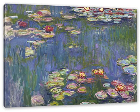Pixxprint Claude Monet - Seerosen V, Größe: 60x40cm, Leinwandbild, fertig gespannt, Wandbild, Dekoration, Kunstdruck, kein Poster