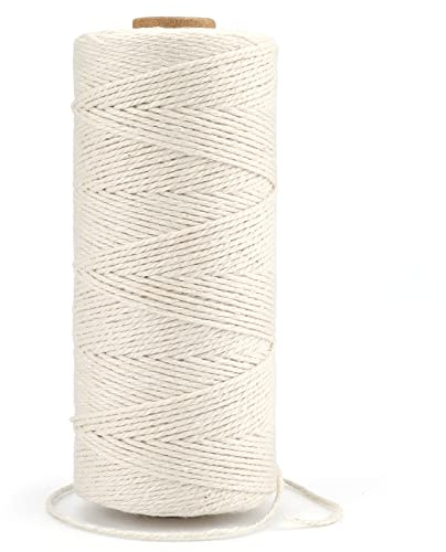 G2PLUS 200m Macrame Corda di Cotone,1mm Spago Cotone Beige,Filo Macramè | Filo per Cucina Cottura Natale Confezionamento Regalo,Fai da Te,Pasticceria,Artigianato