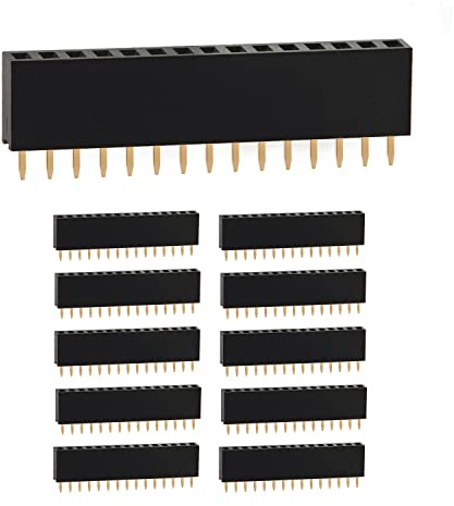 CHANZON Pin Header Strip for Arduino Gpio 15 pin x 10pcs Female Headers Pins Straight Single Row Gold Plated Pitch 2.54mm 0.1 inch for PCB Connector Machine Breadboard Electronic Circuit Board