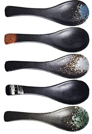 YARNOW 5 Stücke Japanische Retro Suppe Löffel Keramik Asiatische Suppe Löffel Vintage Servierlöffel Asiatische Pflanzenwaren für Suppenknödel Ramen ​​Apeterizer