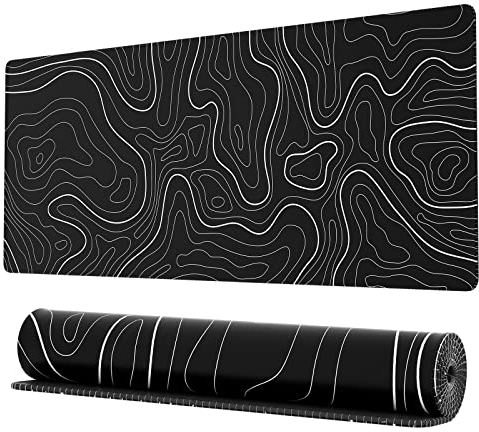 Ovenbird – Grand Tapis de Souris de Jeu, sous-Main Minimaliste et Cool pour Clavier et Souris, 80 x 30 x 0,3 cm, imprimé Carte topographique, Noir