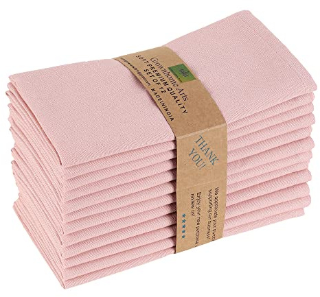 85% Cotton 15% Linen Dinner Cloth Set of 12 Napkins for Everyday Use Over Sized Easter Special Mitered Corners Napkins,Pre Shrunk Good Absorbency Ultra Soft Quality18x18 in Blush Pink
