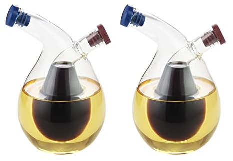 Wnvivi Lot de 2 flacons distributeurs d'huile à double bec verseur, 2 en 1 en verre transparent pour huile et vinaigre, bouteilles portables pour barbecue