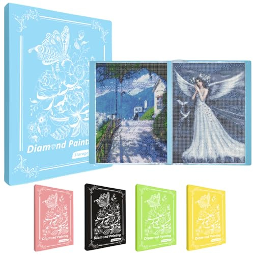 MUFEKUM Diamond Painting Album A3 Mappe Mit 60 Klarsichthüllen (Blau) | A3 Diamond Paintings Bildersammlung Aufbewahrung Folder Kunststoffmappe für Kunstportefeuille, Diamond Painting Zubehör
