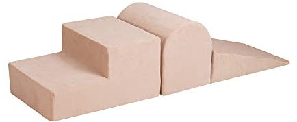 MEOWBABY 3 Elements Soft Foam Blocks Playset - Aire de Jeux 145x45cm pour Bébés et Tout-Petits, Blocs d'escalade d'intérieur, Aire de Jeux intérieure pour Enfants - Durable, Léger, Velours, Écru