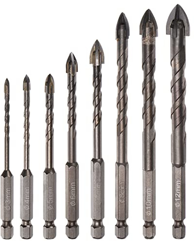 sourcing map 8pcs Titanium Coated Masonry Drill Bit Set, 3mm to 12mm Concrete Drill Bit Ceramic Tile Drill Bit with 1/4 Hex Shank for Tile Marble Mirror Glass Concrete Brick Plastic Wood