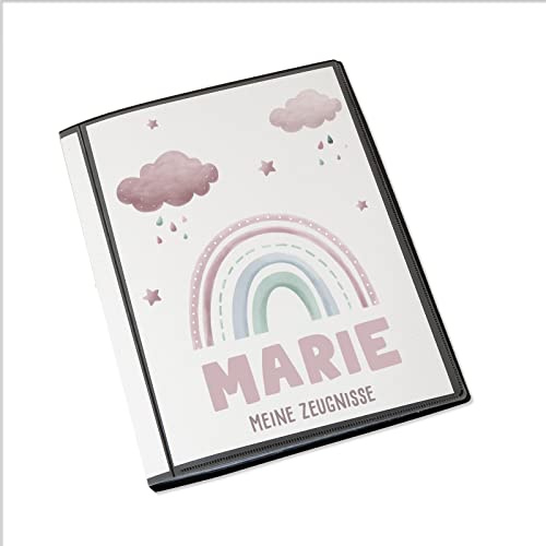 HeLLo mini Personalisierte Zeugnismappe Kinder - Personalisiertes Geschenk zur Einschulung - inkl. 20 Klarsichthüllen DIN A4 - Zeugnismappe Mädchen & Jungen - hellomini (Rosa Regenbogen)