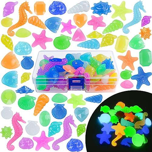 SelfTek 60 Stück Meeresdekoration Set für Erwachsene - Bunte Meeresschätze, Edelsteine & Figuren zur Dekoration von Aquarien, Swimmingpools und Strandpartys