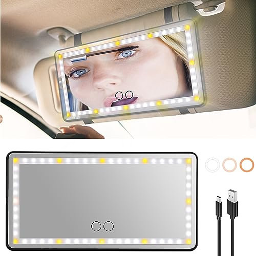 Miroir de Maquillage portable de Voiture tactile avec lumières LED,Miroir de pare-soleil d'automobile de voiture,Miroir de Courtoisie LED avec 3 Modes d'éclairage,Miroir intelligent rechargeable
