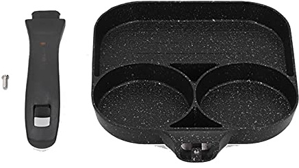Jeffergarden Egg Frying Pan, 37cm x 18.7cm x 2.5cm, Black, Aluminum, Nonstick, 3 Section, Gas & Electric Stove Compatible