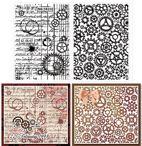 GLOBLELAND 4.7x7.9 Zoll Mechanisches Zahnrad Transparente Stempel für Scrapbooking Steampunk Hintergrund Klare Stamps Retro Silikonstempel Für Kartengestaltung DIY Prägung Journaling