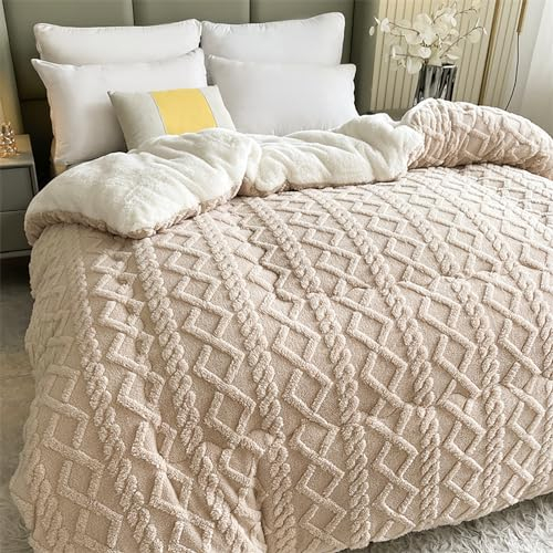 PRELGOSP Warme Kaschmir Decke, Flauschige Dicke Bettdecke, Weiche Winter Steppdecke, Doppelseitiges Design,Khaki,150x200cm/3kg
