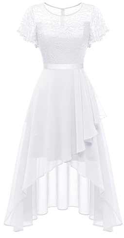Wedtrend Abendkleid Damen Elegant für Hochzeit Weißes Cocktailkleid Damen Kleid Konfirmation Damen Chiffon Kleider Spitzenkleid Damen Knielang WT0303WhiteM