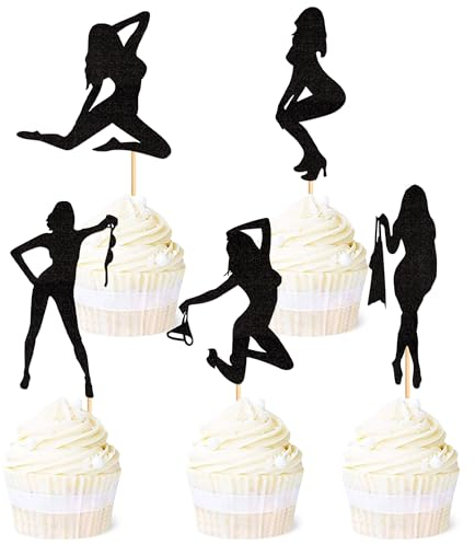 Blumomon Cupcake-Aufsätze mit Tänzerin, Motiv: Tänzerin, schwarz, glitzernd, 25 Stück, Motiv: Tänzerin, Musik-Thema, Geburtstagsparty, Kuchendekorationen, Zubehör, Disco-1