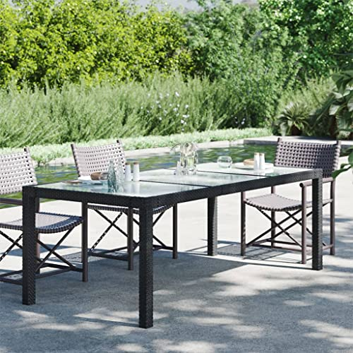 AUVYI Gartentisch Schwarz 190x90x75 cm Gehärtetes Glas Poly Rattan Küchentisch Biertisch Multifunktionstisch Dining Table Pokertisch Beistelltisch Klein Campingtisch Buffettisch Bierpong Tische