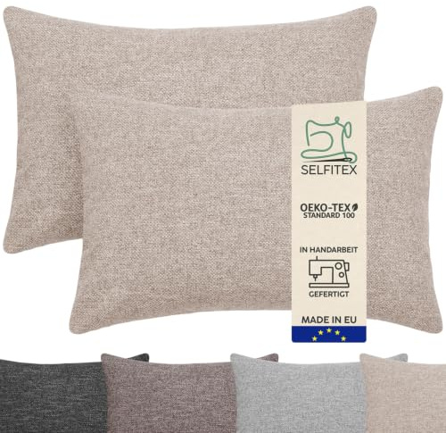 Selfitex 2er Set 40x60 cm, Sofakissen mit Füllung und Bezug, Dekokissen, Kopfkissen mit weicher Kissenfüllung, stilvolle Kissen Deko, robuster Polsterstoff, hochwertiges Couch Kissen (Sand)