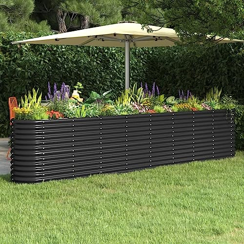 FENLAX Fioriera in acciaio verniciato a polvere, 332 x 40 x 68 cm, colore antracite, aiuola rialzata da giardino, aiuola rialzata in metallo, per verdure, aiuole rialzate, terrazze, aiuola rialzata,
