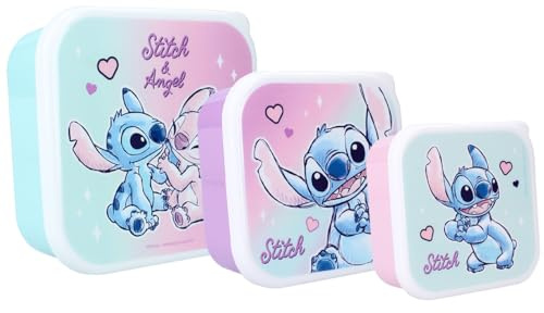 Lilo & Stitch Snack Box (3-in-1) Snack Box - Set of 3 Interlocking Lunch Boxes - Lunch Box for Snacks, School, Nursery, Sports