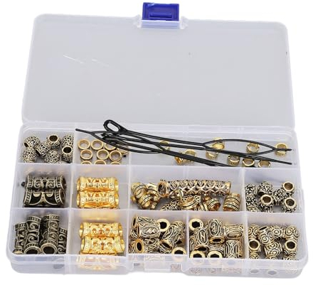Sonew 110 Stück Dreadlock Perlen, Hohle DIY Haar Schmuck, Dreadlock Anhänger, Haar Zopf Ring Clip, Haar Dreadlock Schmuck, Zum Flechten von Bart Dekoration
