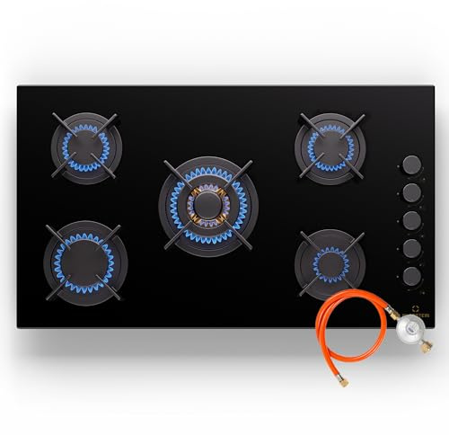 Klarstein Table de Cuisson Gaz Encastrable à 5 Brûleurs, 10400W, Plaque Acier Inoxydable, Cuisinière GPL, Gazinière à 5 Feux
