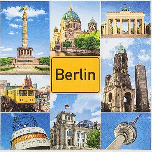 20 Servietten Städte Berlin im Postkarten-Stil als Tischdeko. Papierservietten mit Motiv. Auch für Decoupage und Serviettentechnik 33x33cm