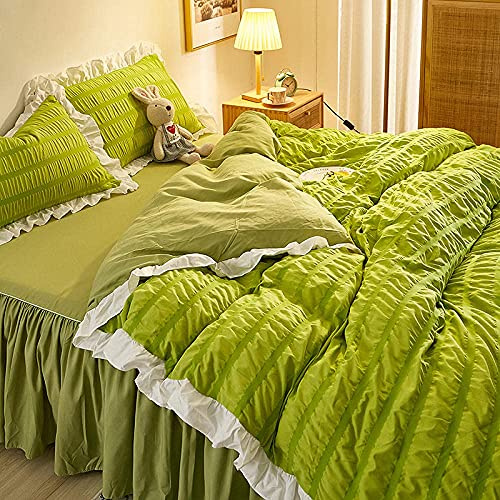 Best Season Bedding Duvet Cover Sets White Gray Queen,Lace Duvet Cover for Women, Seersucker Girls Bedroom Bedding Bed Skirt Pillowcase Set 180220cm 4 Piece (Avocado Green Queen 180 * 220cm 4 Piece)
