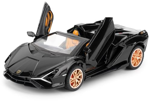 imtfzct 1/32 Lamborghini Sian Roadster in lega modello auto, porta la funzione di trazione suono e luce giocattolo auto, adatto per la collezione di modelli, regali per bambini (nero)